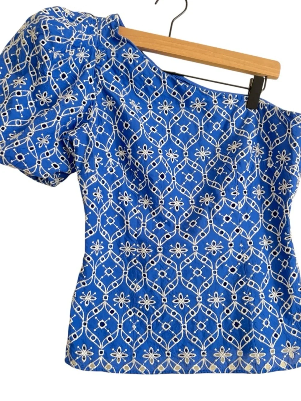 Lilly Pulitzer Blue Delilah Eyelet Embroidered One Shoulder Top